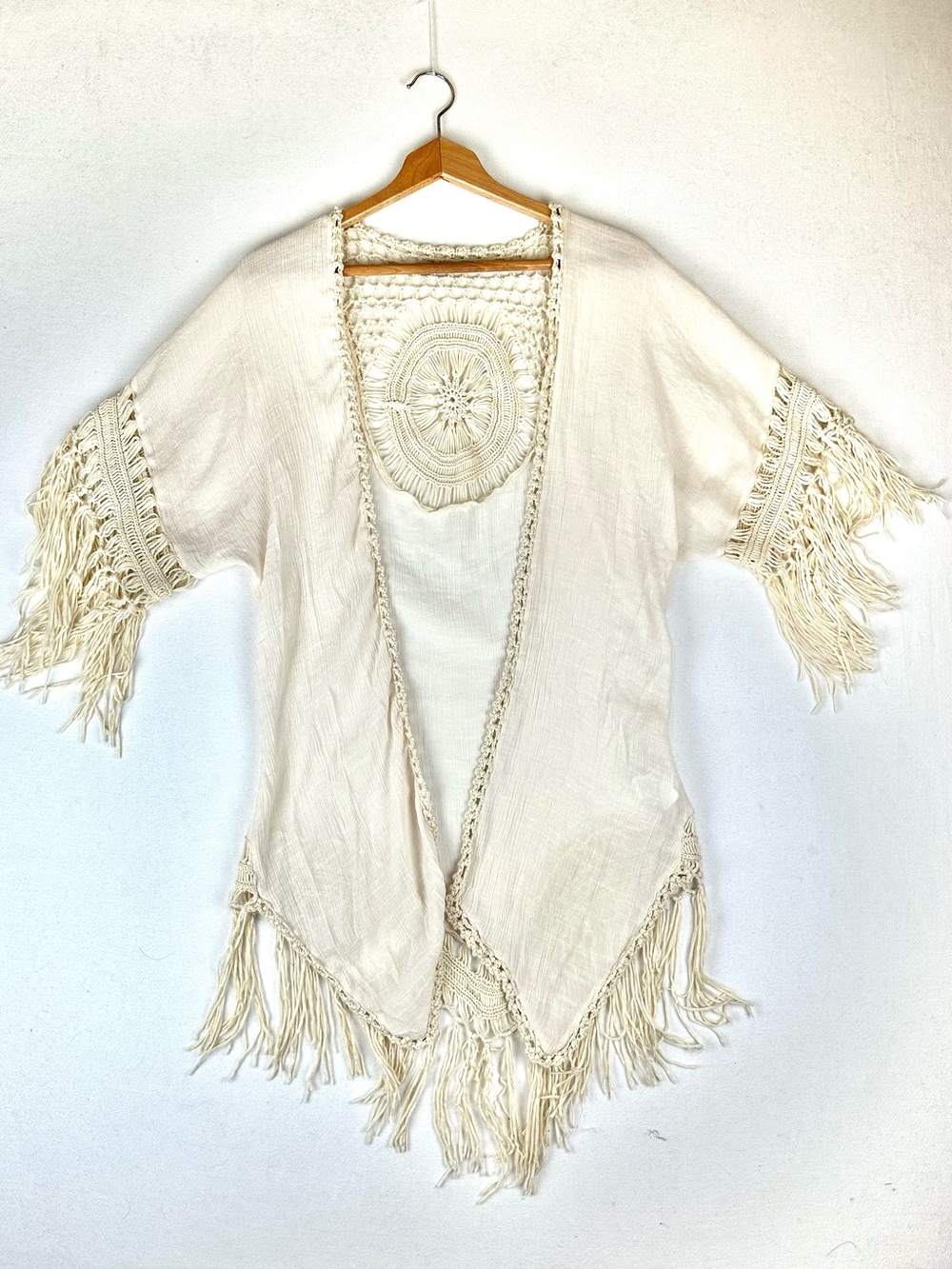 Cupshe Crochet Open Front Cardigan Fringe Boho Hippie Festival